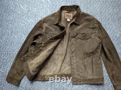 Vintage GAP trucker jacket SUEDE leather XL brown cowhide 2000s y2k motorcycle