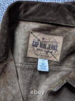 Vintage GAP trucker jacket SUEDE leather XL brown cowhide 2000s y2k motorcycle