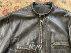 Vintage GOLD label BROOKS Leather Motorcycle Jacket cafe 44 DISTRESSED patina