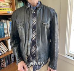 Vintage GOLD label BROOKS Leather Motorcycle Jacket cafe 44 DISTRESSED patina