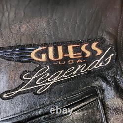Vintage GUESS LEGENDS Leather Letterman Jacket Mens L Bomber Motorcycle Retro