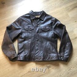 Vintage Gap Brown Leather Trucker Jeans Jacket Large 1990s