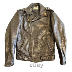 Vintage Genuine Leather Garment Biker Motorcycle Jacket Mens 36 Black