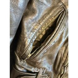 Vintage Genuine Leather Garment Biker Motorcycle Jacket Mens 36 Black