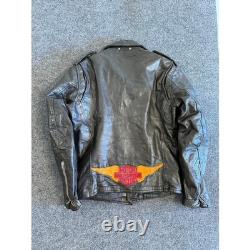 Vintage Genuine Leather Garment Biker Motorcycle Jacket Mens 36 Black