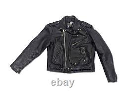 Vintage Genuine Leather Motorcycle Biker Jacket Sz. 42 (Medium) Black