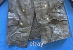 Vintage German Police Leather Motorcycle Jacket Coat with Patch