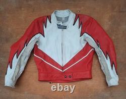 Vintage Giudici Leather Moto Racing Jacket Red White Biker MorENa Italy Size M Vintage Giudici Leather Moto Racing Jacket Red White Biker MorENa Italy Size M