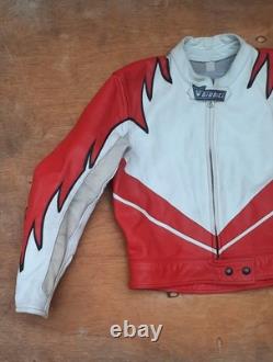 Vintage Giudici Leather Moto Racing Jacket Red White Biker MorENa Italy Size M