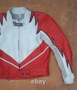 Vintage Giudici Leather Moto Racing Jacket Red White Biker MorENa Italy Size M