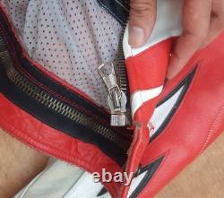 Vintage Giudici Leather Moto Racing Jacket Red White Biker MorENa Italy Size M