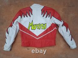 Vintage Giudici Leather Moto Racing Jacket Red White Biker MorENa Italy Size M