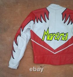 Vintage Giudici Leather Moto Racing Jacket Red White Biker MorENa Italy Size M