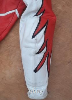 Vintage Giudici Leather Moto Racing Jacket Red White Biker MorENa Italy Size M Vintage Giudici Leather Moto Racing Jacket Red White Biker MorENa Italy Size M