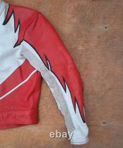 Vintage Giudici Leather Moto Racing Jacket Red White Biker MorENa Italy Size M
