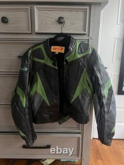 Vintage Green And Black Amx Leather Jacket Medium Racing Motorcycle Rare