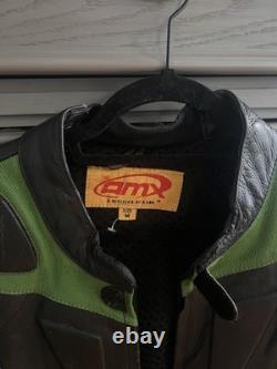 Vintage Green And Black Amx Leather Jacket Medium Racing Motorcycle Rare