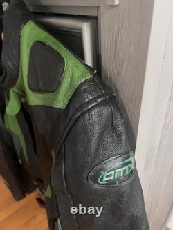 Vintage Green And Black Amx Leather Jacket Medium Racing Motorcycle Rare