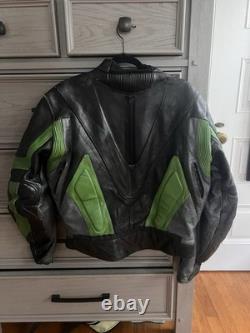 Vintage Green And Black Amx Leather Jacket Medium Racing Motorcycle Rare