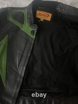 Vintage Green And Black Amx Leather Jacket Medium Racing Motorcycle Rare