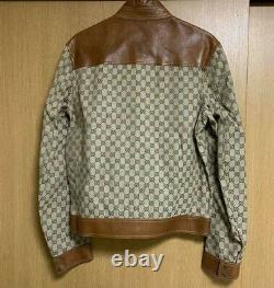 Vintage Gucci GG Monogram Leather Trimming Biker Jacket Size 46 Tom Ford Era