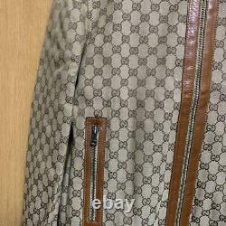 Vintage Gucci GG Monogram Leather Trimming Biker Jacket Size 46 Tom Ford Era