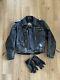 Vintage HARLEY DAVIDSON Black Leather L shovelhead BELTED USA Jacket + Gloves