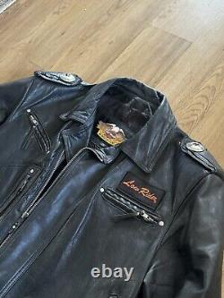 Vintage HARLEY DAVIDSON Black Leather L shovelhead BELTED USA Jacket + Gloves