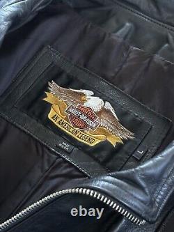 Vintage HARLEY DAVIDSON Black Leather L shovelhead BELTED USA Jacket + Gloves