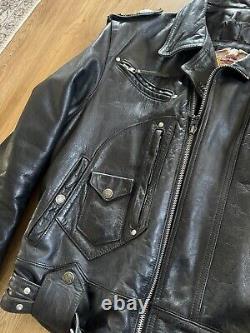 Vintage HARLEY DAVIDSON Black Leather L shovelhead BELTED USA Jacket + Gloves