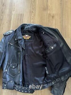 Vintage HARLEY DAVIDSON Black Leather L shovelhead BELTED USA Jacket + Gloves