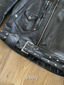 Vintage HARLEY DAVIDSON Black Leather L shovelhead BELTED USA Jacket + Gloves