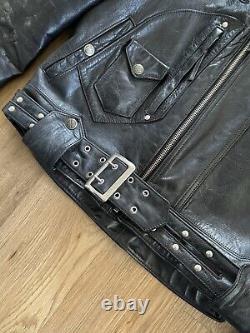 Vintage HARLEY DAVIDSON Black Leather L shovelhead BELTED USA Jacket + Gloves