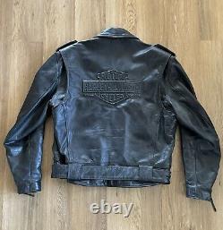 Vintage HARLEY DAVIDSON Black Leather L shovelhead BELTED USA Jacket + Gloves
