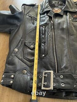 Vintage HARLEY DAVIDSON Black Leather L shovelhead BELTED USA Jacket + Gloves