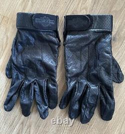 Vintage HARLEY DAVIDSON Black Leather L shovelhead BELTED USA Jacket + Gloves