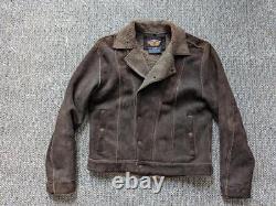 Vintage HARLEY DAVIDSON lambswool SHEARLING leather M motorcycle TRUCKER jacket