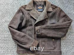 Vintage HARLEY DAVIDSON lambswool SHEARLING leather M motorcycle TRUCKER jacket