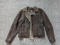 Vintage HARLEY DAVIDSON lambswool SHEARLING leather M motorcycle TRUCKER jacket