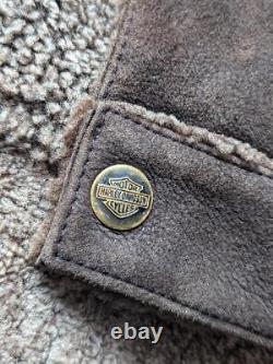 Vintage HARLEY DAVIDSON lambswool SHEARLING leather M motorcycle TRUCKER jacket