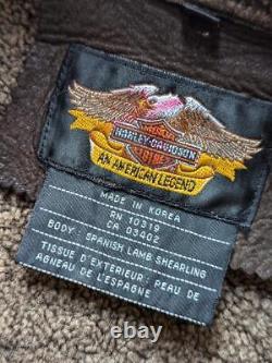 Vintage HARLEY DAVIDSON lambswool SHEARLING leather M motorcycle TRUCKER jacket