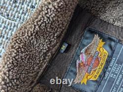 Vintage HARLEY DAVIDSON lambswool SHEARLING leather M motorcycle TRUCKER jacket