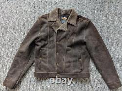 Vintage HARLEY DAVIDSON lambswool SHEARLING leather M motorcycle TRUCKER jacket