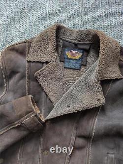 Vintage HARLEY DAVIDSON lambswool SHEARLING leather M motorcycle TRUCKER jacket