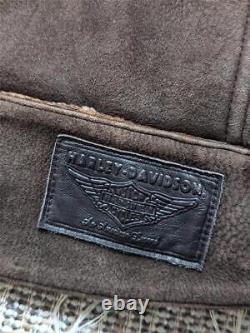 Vintage HARLEY DAVIDSON lambswool SHEARLING leather M motorcycle TRUCKER jacket
