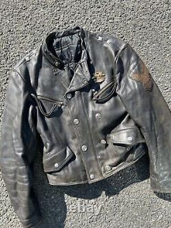 Vintage Harley Davidson 70s Leather Biker Buckle Back Jacket State Trooper