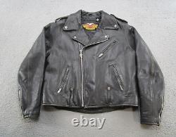 Vintage Harley Davidson Black Leather Asymmetrical Zip Jacket Mens Size 48 Reg