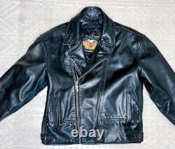 Vintage Harley Davidson Black Leather Biker Jacket Motorcycle Mens Large