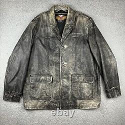 Vintage Harley Davidson Genuine Leather Coat Jacket Black Faded Men's Size 2XL