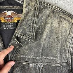 Vintage Harley Davidson Genuine Leather Coat Jacket Black Faded Men's Size 2XL